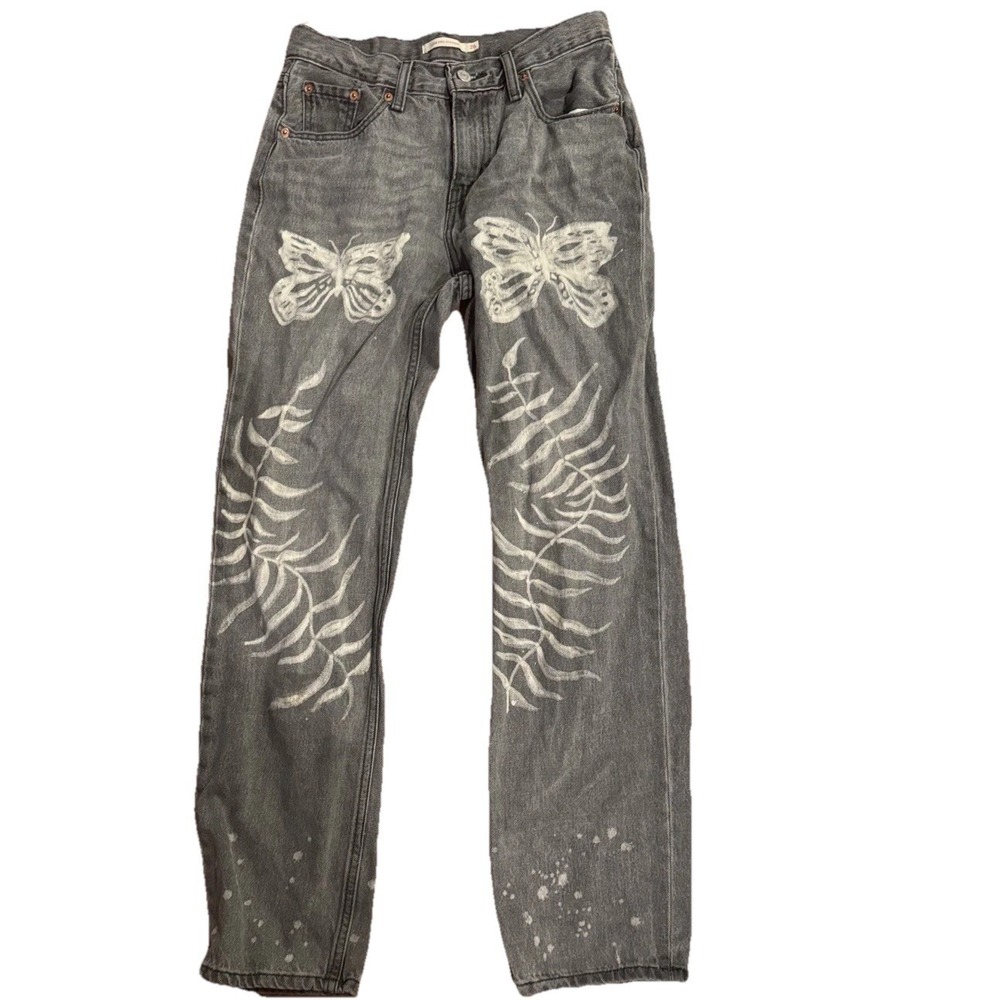 Levi's  Jeans Size 26 Women's Custom Low Pro Straight Butterfly Art Denim Gray
